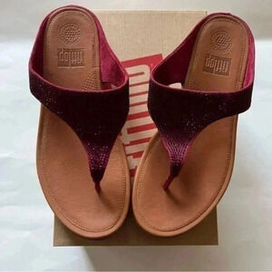 Fitflop Sandals Banda Glitz Thong Wedge Fuschia Pink Rhinestones Womens US 9